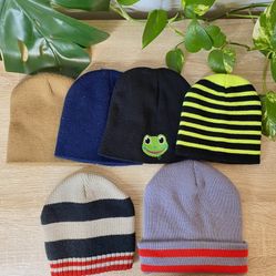 Boys 6 Warm Beanies Sold Color and Striped 
