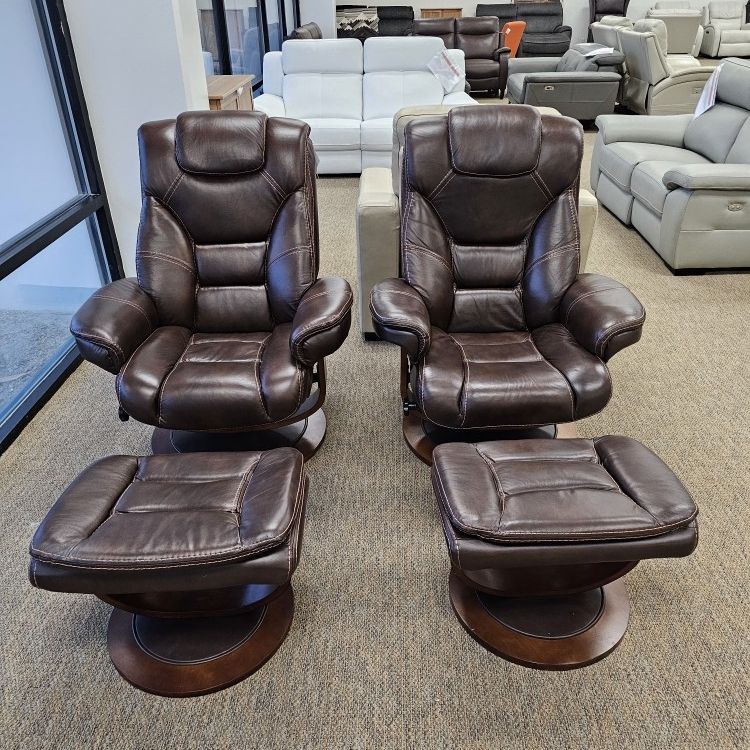 Leather swivel chair with ottoman - Faringdon 