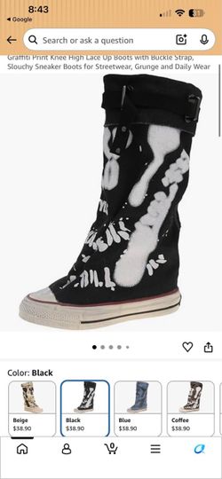 Women's Punk Goth Fold Over Canvas Boots Slouchy Boots for Streetwear