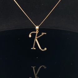 10k Gold With 0.08 CT Diamond Intial Pendant 