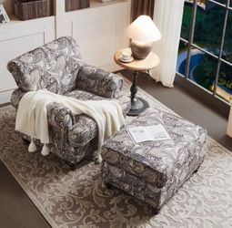 Sofa Chair & Ottoman with Classical Paisley Print