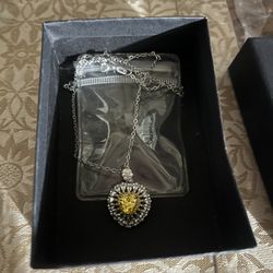 Valentines Yellow Canary Stone Heart Necklace 