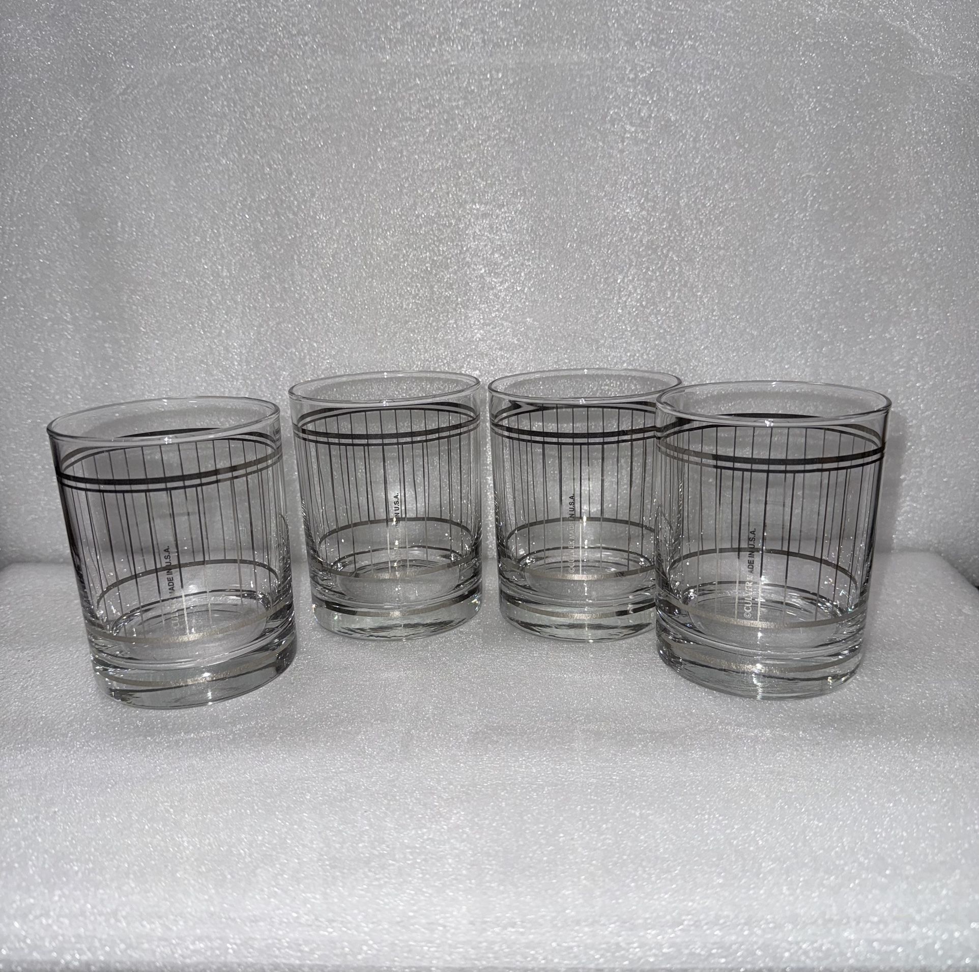4 Culver Devon Silver Striped Old Fashioned Whiskey Rocks Glass Vintage MCM USA,