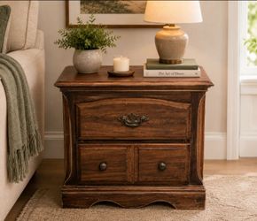 Traditional Wood Nightstand/End Table with Drawer + Cabinet Storage