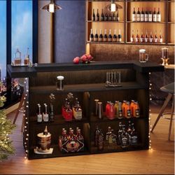 Tribesigns 4-Tier Bar Table, 70.9-Inch Large Home Bar Cabinet with Wine Glass Holder and Black Footrest, for Kitchen, Dining Room, Living Room, Pub, B