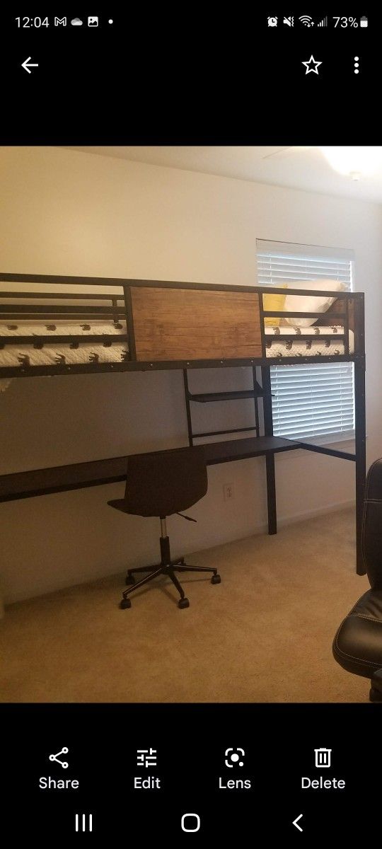 Twin Size Wood Loft Bed With Desk