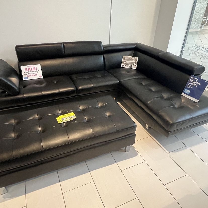 Ibiza Black Leather Sectional Ottoman Only $699. Easy Finance Option. Same-Day Delivery.