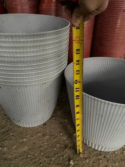 Light gray 11”H x 13”W Thick resin pot see pics for dimensions, $11ea or all 13 for  for $70; 95820