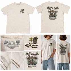 Vintage Newport Blue XL Big Kahuna Bar & Grill graphic tee. Cream/off-white 100% cotton shirt featuring front chest logo and large tropical tiki bar b
