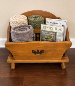 Vintage Solid Wood Magazine Rack | Blanket Basket | Farmhouse Storage