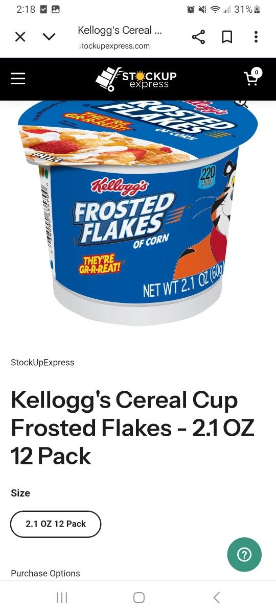KELLOGG'S FROSTED FLAKES CEREAL CUPS 12CT
