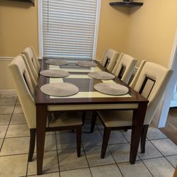 Adjustable Real Wood Table With Leather Chairs