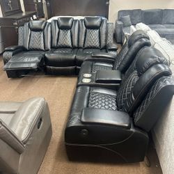 Black 2PC Recliner Sofa Set 