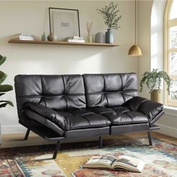 Convertible Memory Foam Sofa Bed with Adjustable Backrest & Armrest, Modern Futon Couch for Living Room, Office, Apartment, Space-Saving Design, Easy 