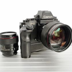 Canon New F-1 Camera with 50mm F/1.2L + 85mm F/1.2L Lens + Winder