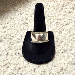 Two-Tone Wide Band Sterling Silver Ring SZ 8