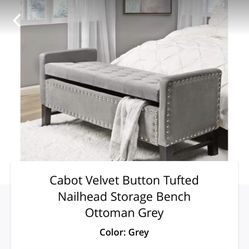 $250 Cabot Velvet Button Tufted Nailhead Storage Bench Ottoman Grey Bedroom or End of bed