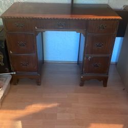 Antique Wood Desk 7 Drawer