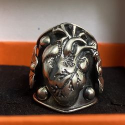 Anatomical Heart Chunky Silver Ring