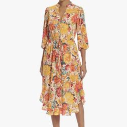 Donna Morgan Yellow/Orange Print Midi Dress