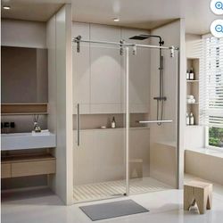 56-60" W x 75" H Frameless Clear Glass Sliding Shower Door Thick Tempered Glass with Explosion-Proof