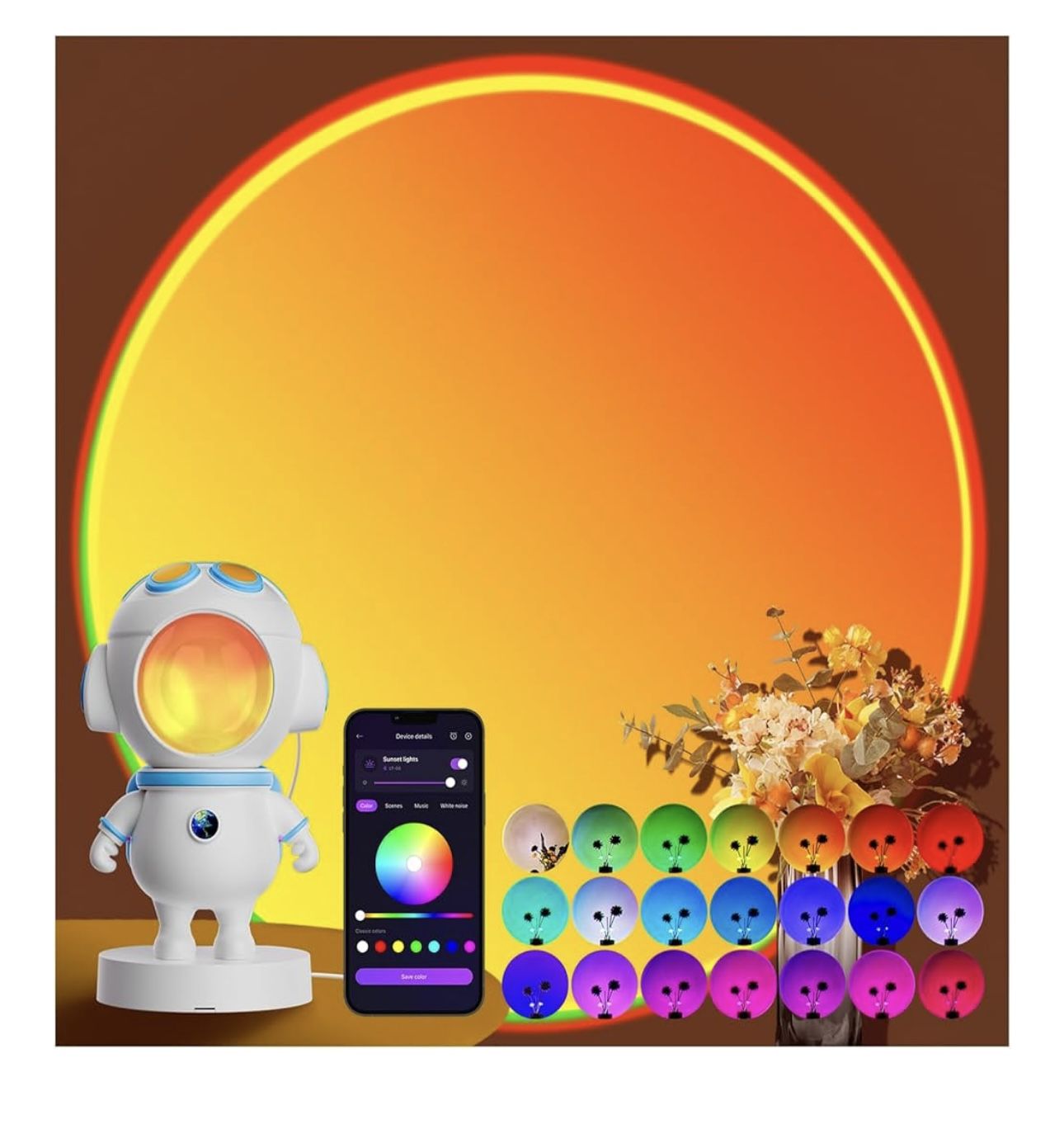 Brand New Sunset Lamp Projector with APP & Button Control,360° Magnetic Adjustable Head RGB Multicolor Changing LED Mood Light,Astronaut Sunlight Lamp