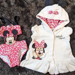 Disney baby Minnie mouse Infant girls swim suit with matching hooded towel coverup