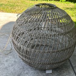 Muted Gray Rattan, Cottage Farmhouse, Boho Plug-In Hanging Light