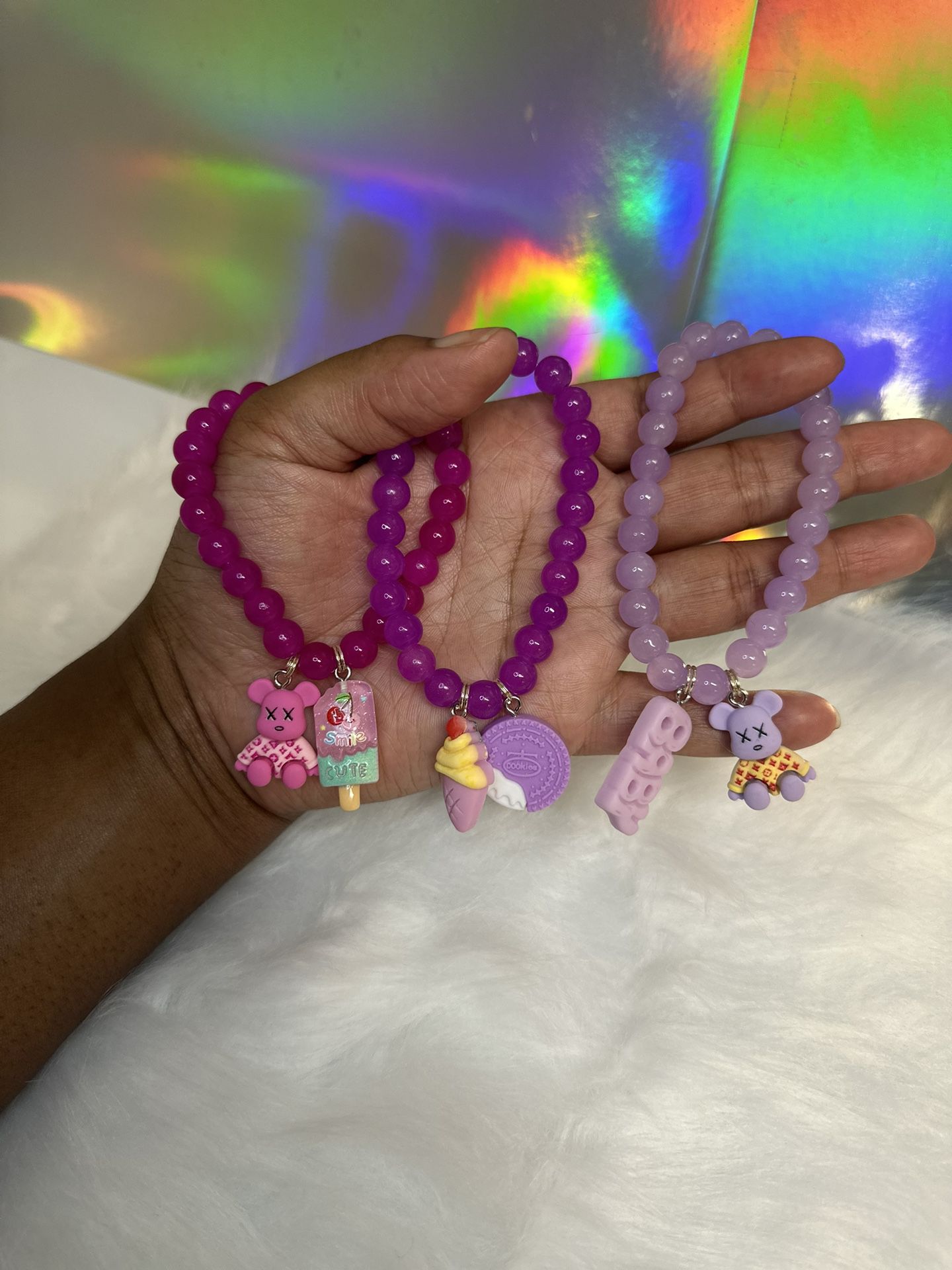 2 Purple Beaded Bracelet With Charms