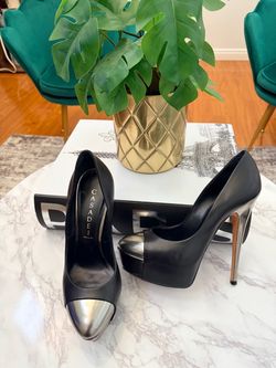 Casadei Black Leather Platform Pumps with Metal Toe