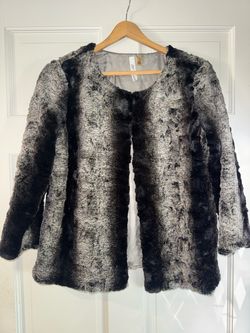 Faux Fur Open-Front Jacket Gray Black size medium