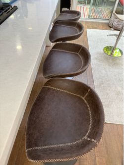Set of 4 Brown Faux Leather Adjustable Bar Stools