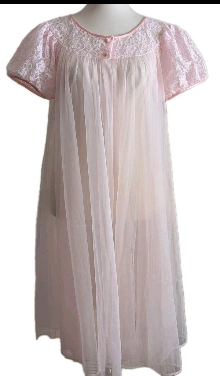 Women's Clothing Vintage Pink Sheer Nightgown Robe