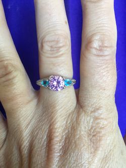 Pink and Aquamarine topaz & SSP ring NEW!