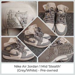 Nike Air Jordan 1 Mid "Stealth" (Grey/White) - Women's 7.5 / Men's 6