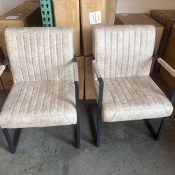 Modern Leather Dining Chairs Set Of 2  Beige/Brown/Green  