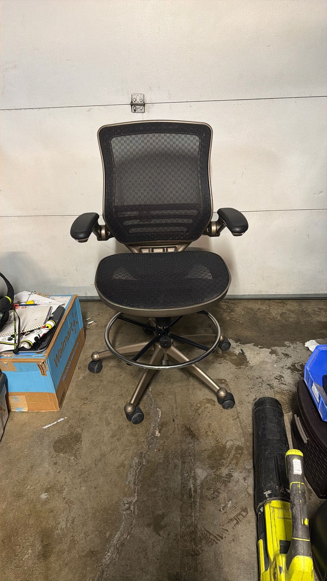 Waylon Mid-Back Swivel Office Chair with Adjustable Foot Ring and Seat Height, Ergonomic Mesh Chair with Armrests, Black/Silver