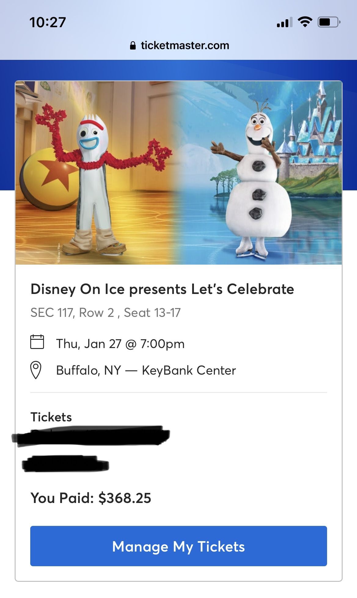 Disney On Ice Opening Night 2nd Row 5 Tickets