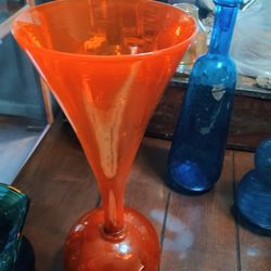 B L E N K O Vase Or Glass Very Tall Orange Has Been Repaired