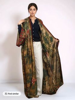 Floral Botanical Print Long Kimono Duster