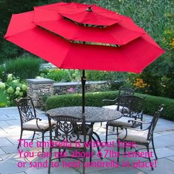 9FT 3-Tiers Outdoor Patio Umbrella with 5-Year Fade Resistant,Vented Outdoor Umbrella with UPF50+ UV Protection & Push Button Tilt and Crank for Pool,