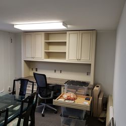 High-End Custom Two-Piece Office Wall Unit with beautiful Marble Countertop