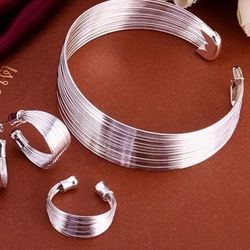Luxury 925 Sterling Silver  Bangle And Ring  Set