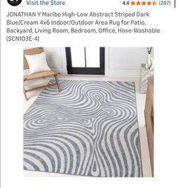 New 4x6 abstract striped dark blue and cream indoor outdoor rug