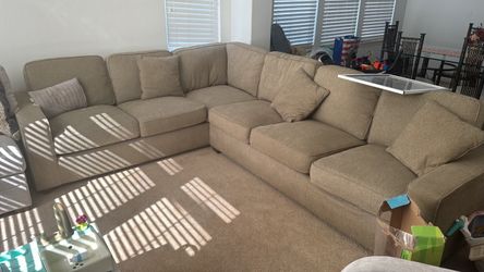 Large Beige Fabric Sectional Sofa