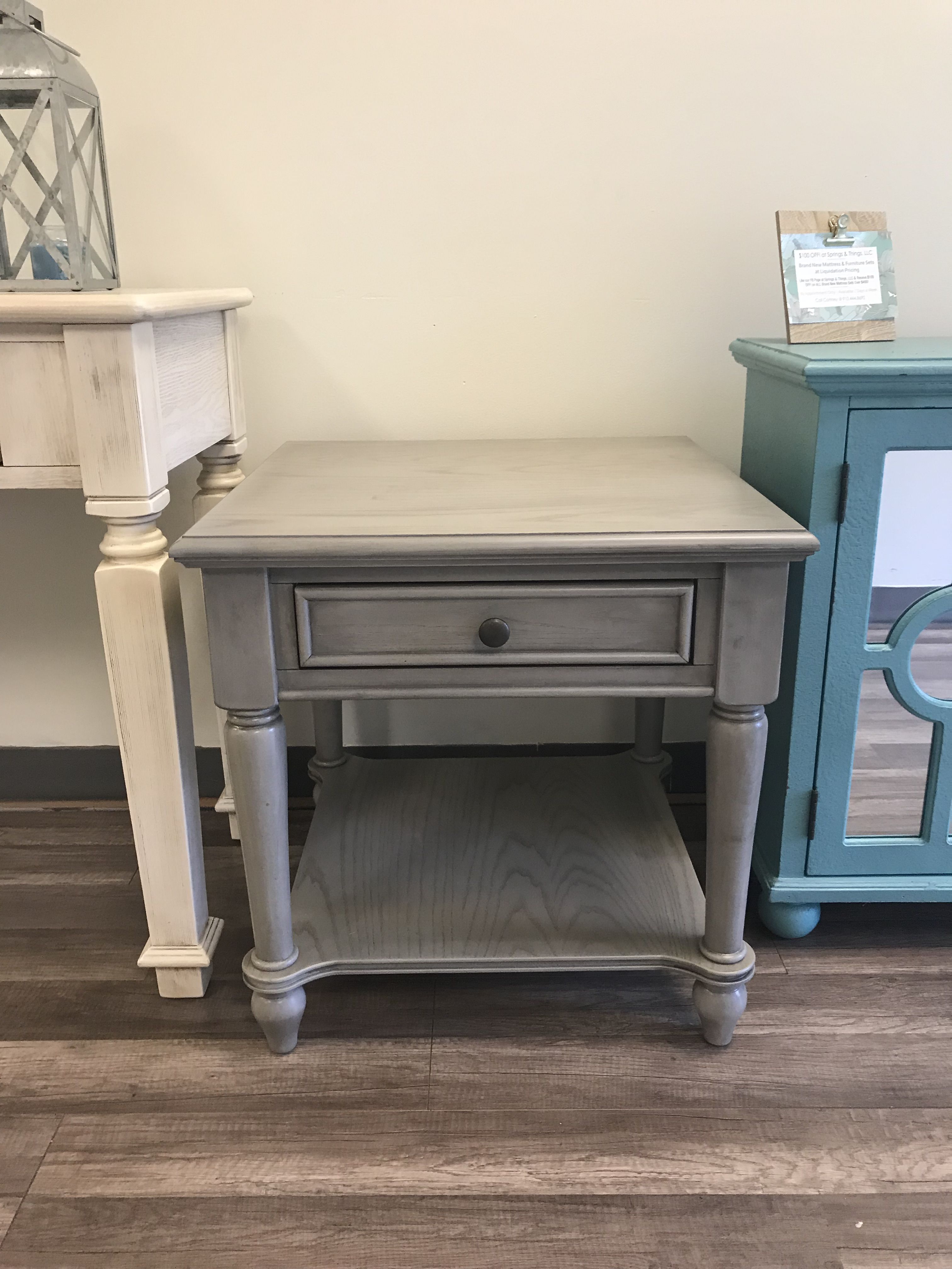 Grey End Table with velour drawer -