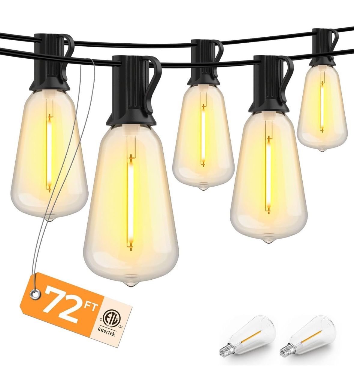 New Patio Lights 72Ft Dimmable LED Outdoor String Lights, 32+1 Edison Shatterproof ST38 Bulbs, Hanging Waterproof String Lights for Outside, Porch, Pa