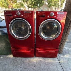 SET WASHER AND DRYER LG RED PEDESTALS 🆓️FREE DELIVERY AND INSTALLATION 🆓️