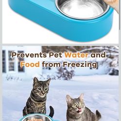 Heated Cat Bowl – Double Removable Stainless Steel Bowls, Freeze-Proof Water & Food, Overheat Protected, Chew-Resistant Cord, UL Listed