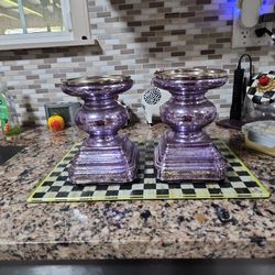 2 Candle Holders Purple Inches High